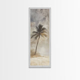 Framed Canvas Print Moody Palm Tree Painting, Coastal Landscape Art, Wabi Sabi Art, Above Sofa Wall Decor, Rustic Beach Scene Print
