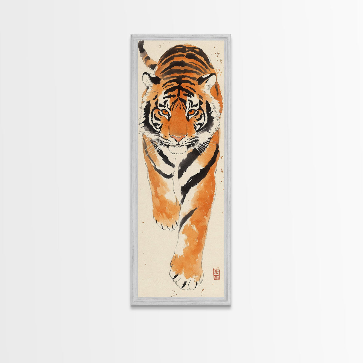 Framed Canvas Print Intense Tiger Painting, Wild Animal Art, Bold Orange Wall Decor, Living Room Above Sofa Art, Unique Gift Idea