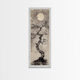 Canvas Print Moon and Tree Painting, Mystical Wabi Sabi Wall Art, Japanese-Inspired Rustic Decor, Above Bed Wall Art Gift Him