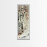 Winter Birch Forest Canvas Print – Wabi Sabi Art, Skinny Wall Art, Moody Winter Scene, Birch Tree Painting, Minimalist Art, Bedroom Wall Decor