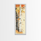 Autumn Forest Path Framed Canvas Print – Cozy Fall Art, Rustic Wall Art, Birch Tree Painting, Skinny Wall Art, Bedroom Wall Art, Autumn Decor