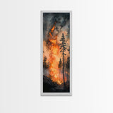 Fiery Forest Flames Canvas Print – Dark Moody Art, Forest Fire Scene, Dramatic Wall Art, Wabi Sabi Wall Art, Above Bed Decor, Rustic Wall Art