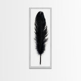 Black Feather Wall Art, Black Feather Painting Canvas Print, Boho Minimalist Home Decor, Feather Art, Tall Narrow Art, Skinny Art