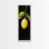 Minimalist Lemon Art Botanical Print on Black Canvas, Framed Option Available, Living Room Decor, Citrus Art, Modern Kitchen Wall Art