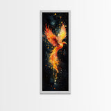 Radiant Phoenix in Flight Canvas Print, Framed Tall Wall Art, Unique Living Room Decor, Firebird Painting for Spiritual Art Lovers