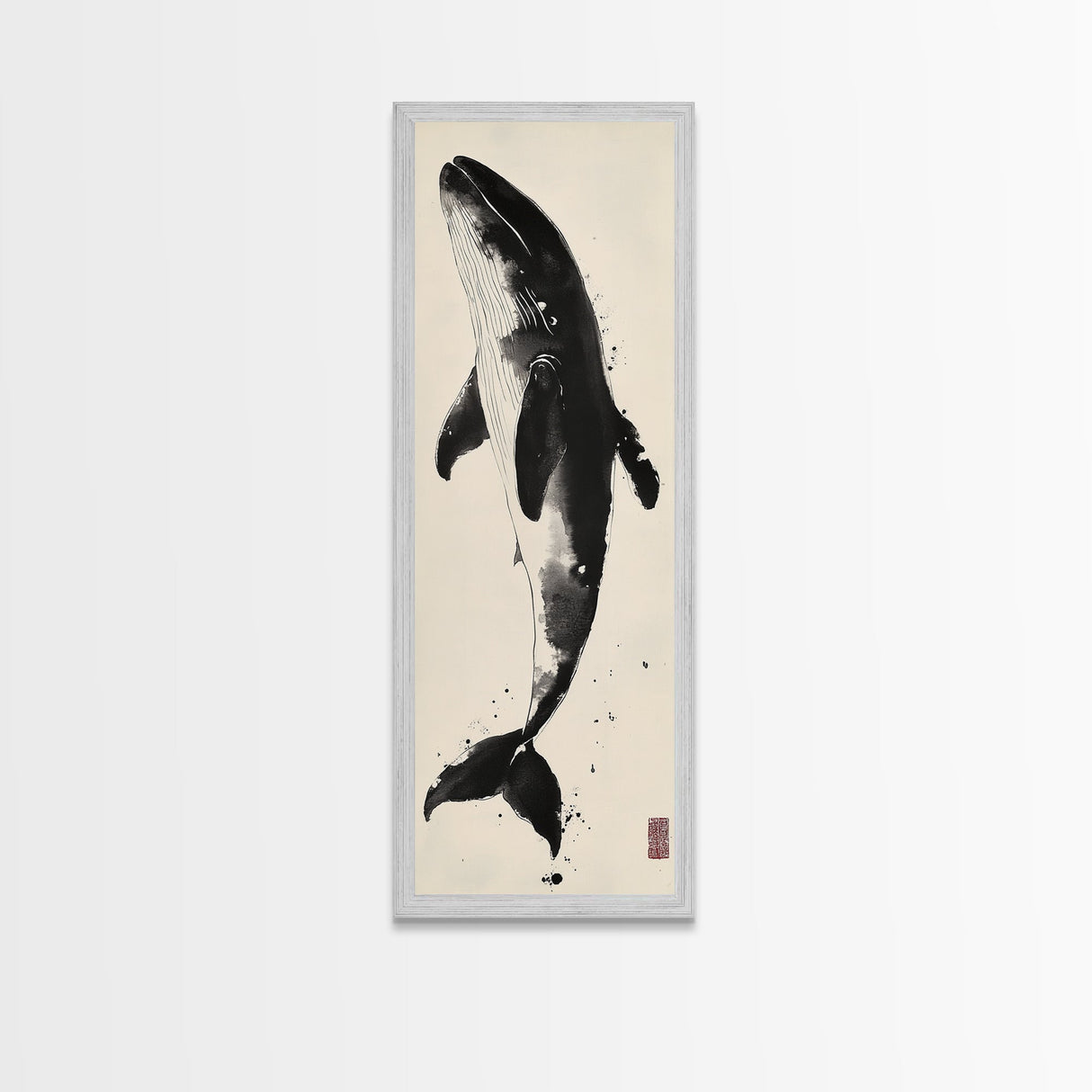 Majestic Humpback Whale in Striking Monochrome Ink Style – Sophisticated Canvas Print for Marine Life Enthusiasts and Nautical Wall Decor