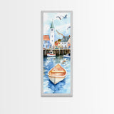 Tranquil Coastal Village with Seagulls Painting - Canvas Print for Nautical Wall Art, Coastal Scene Decor, Ocean-Inspired Art, Harbor Home Decor