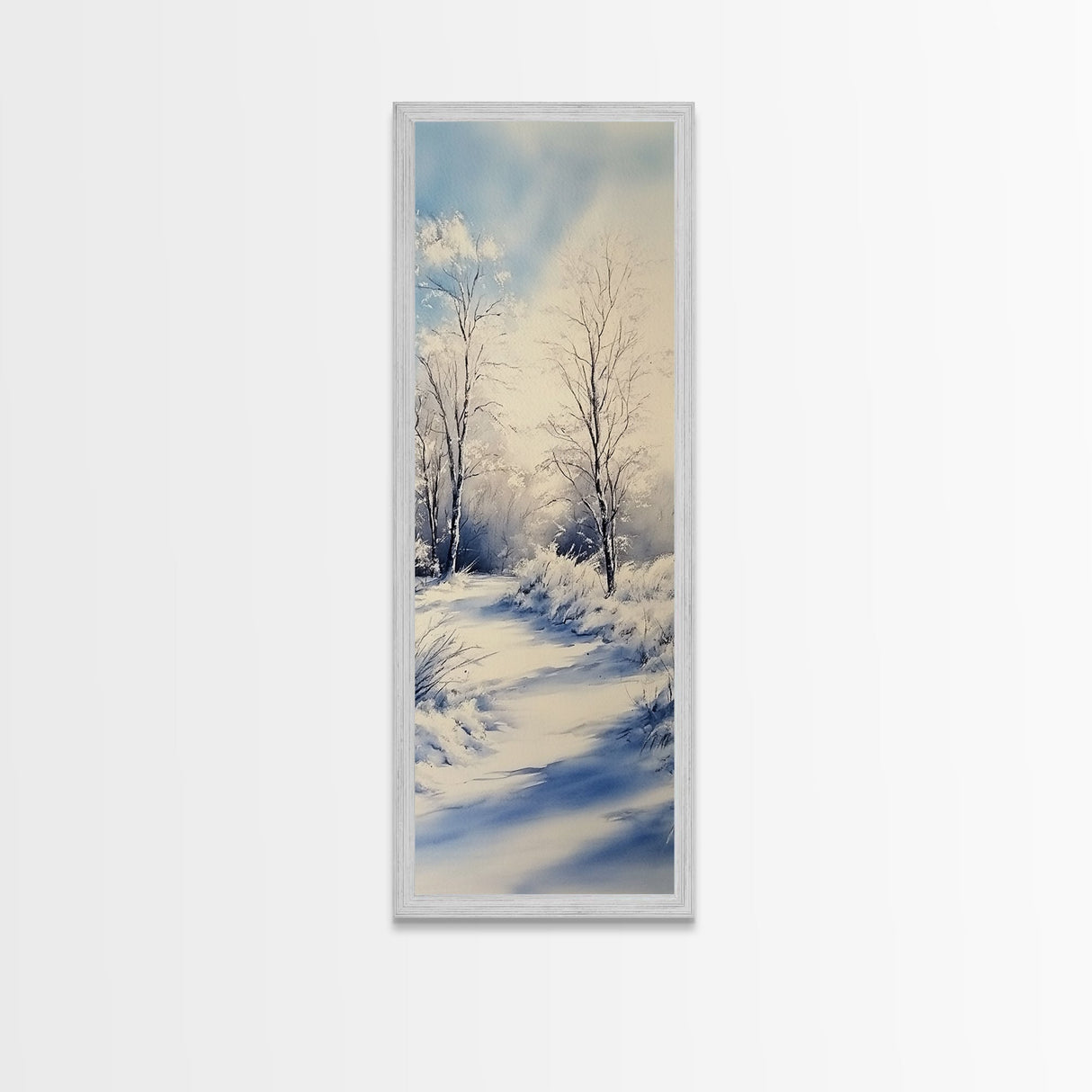 Winter Birch Tree Painting - Elegant Framed Canvas Print with Snowy Forest Scene in Minimalist Style for Nature Wall Art