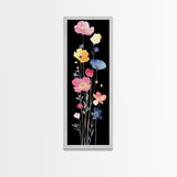 Vibrant Wildflower Watercolor Art - Framed Canvas Print with Black Background Featuring Colorful Poppy and Floral Scene