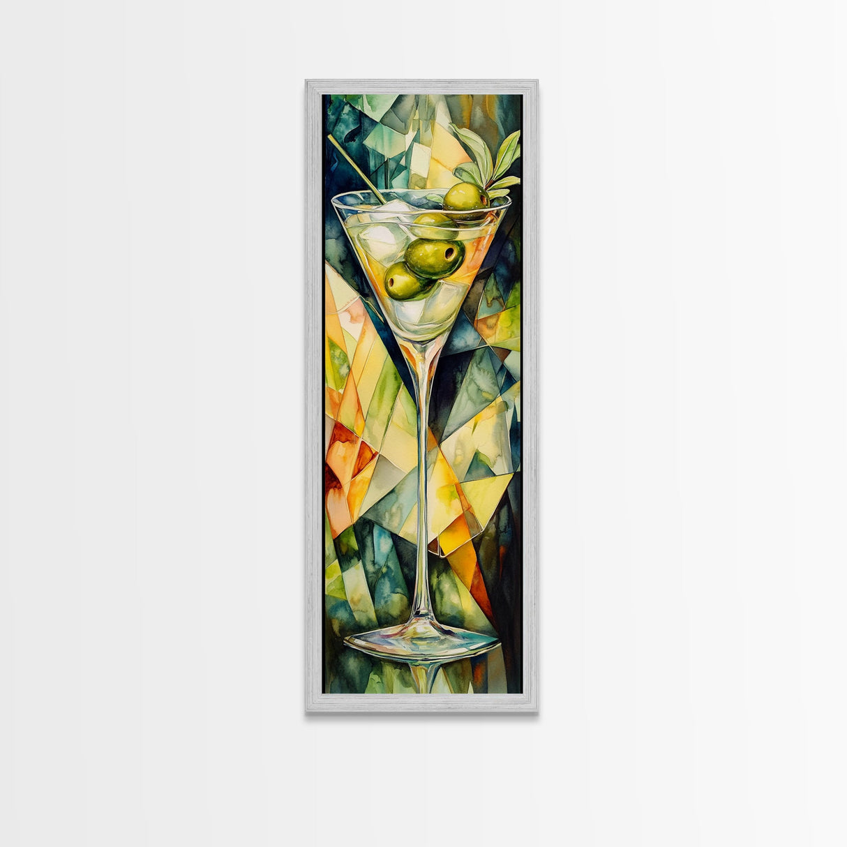 Vibrant Geometric Martini Glass, Abstract Cocktail Art, Mosaic Wall Art Canvas Print, Modern Bar Decor, Martini Wall Art