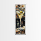 Realistic Martini Glass with Olives, Classic Cocktail Art, Bar Scene Canvas Print, Retro Kitchen Decor, Olive Martini Painting