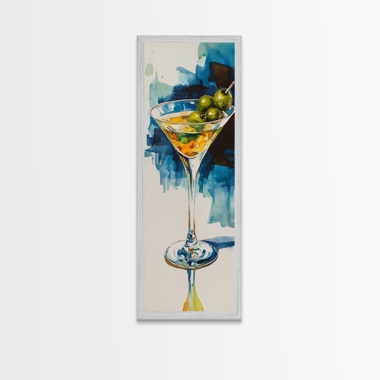Martini Glass with Bold Blues, Watercolor Cocktail Art, Moody Martini Wall Art Canvas Print, Espresso Martini Wall Art, Modern Decor