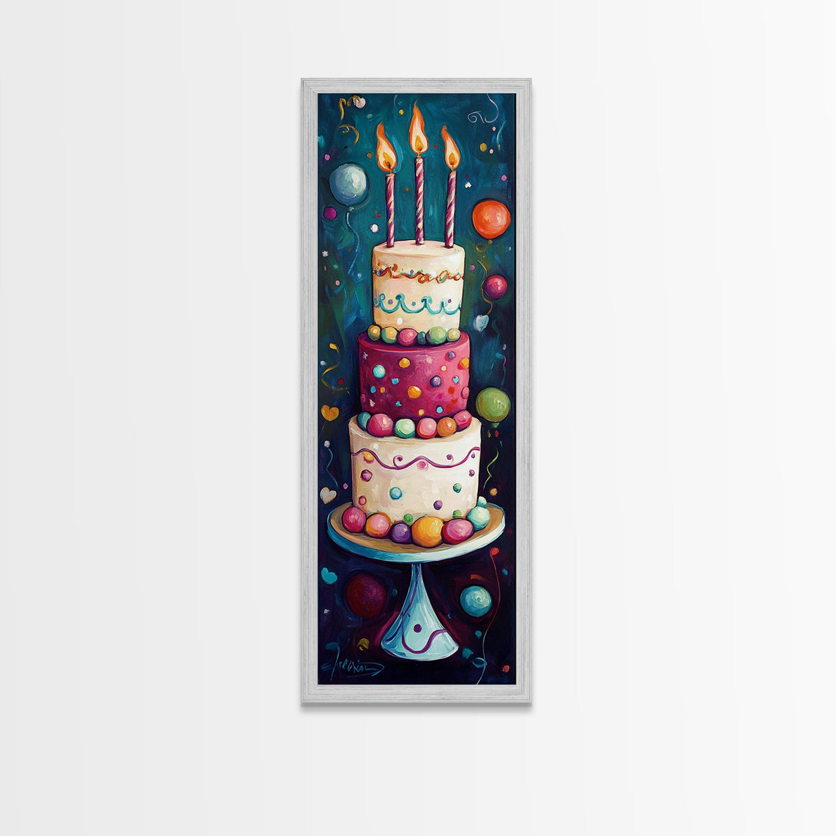 Cute Painting Print of a Birthday Cake - Framed Canvas - Preppy Dorm Room Decor - Wedding Decor - Birthday Cake Wall Art - Kitchen Decor