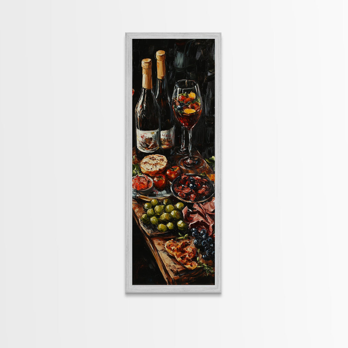 Still Life Oil Painting Print of Wine and Fruits - Kitchen Wall Art - Kitchen Decor - Kitchen Accent Piece - Oil Painting - Narrow Wall Art - Tall Skinny Art