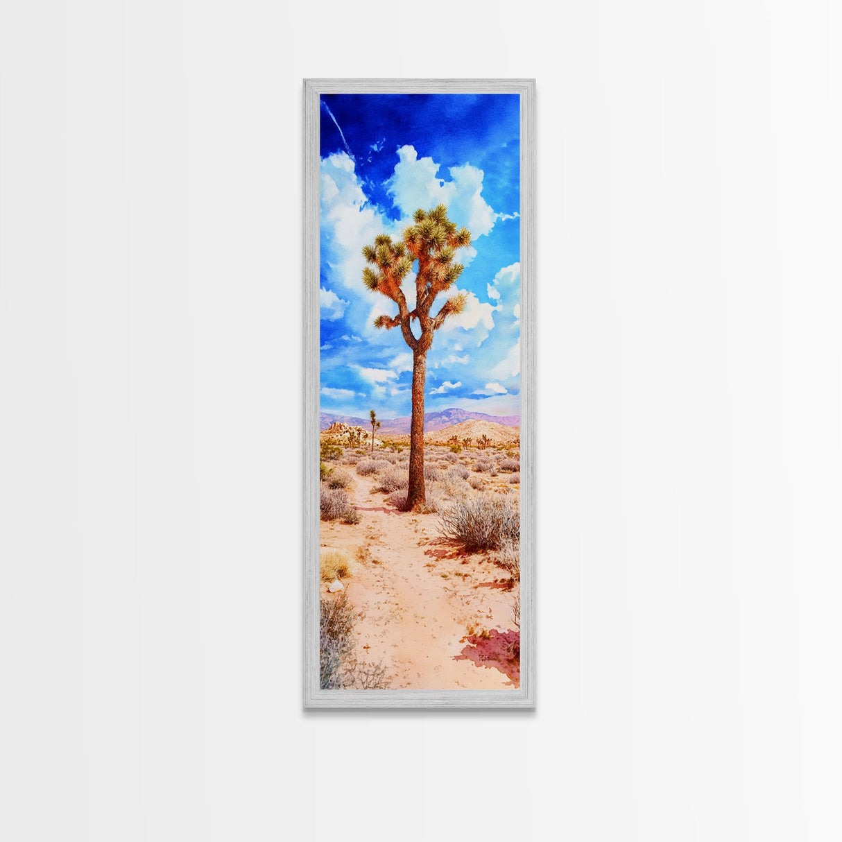 Watercolor Painting Print of Joshua Tree California Framed Canvas Print - Tall Skinny Art - Landscape Painting of Joshua Tree California