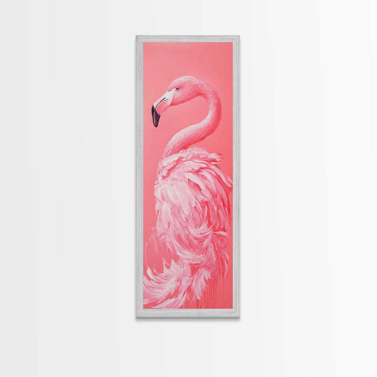 Preppy Dorm Room Wall Art Gift For Her, Framed Canvas Print, Pink Flamingo Painting, Tall Skinny Art, Narrow Wall Art, Skinny Art
