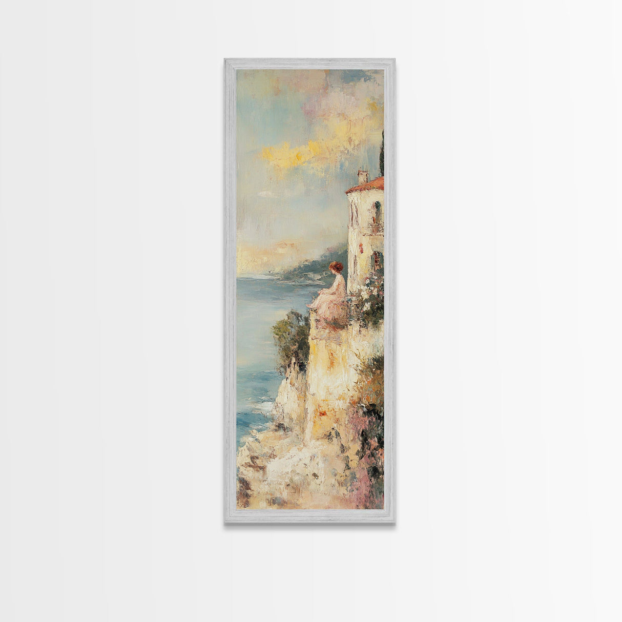 Abstract Oil Painting Print Of a Woman Overlooking the Coast, Victorian Oil Painting, Nautical Seascape Painting, Wall Decor for Girls