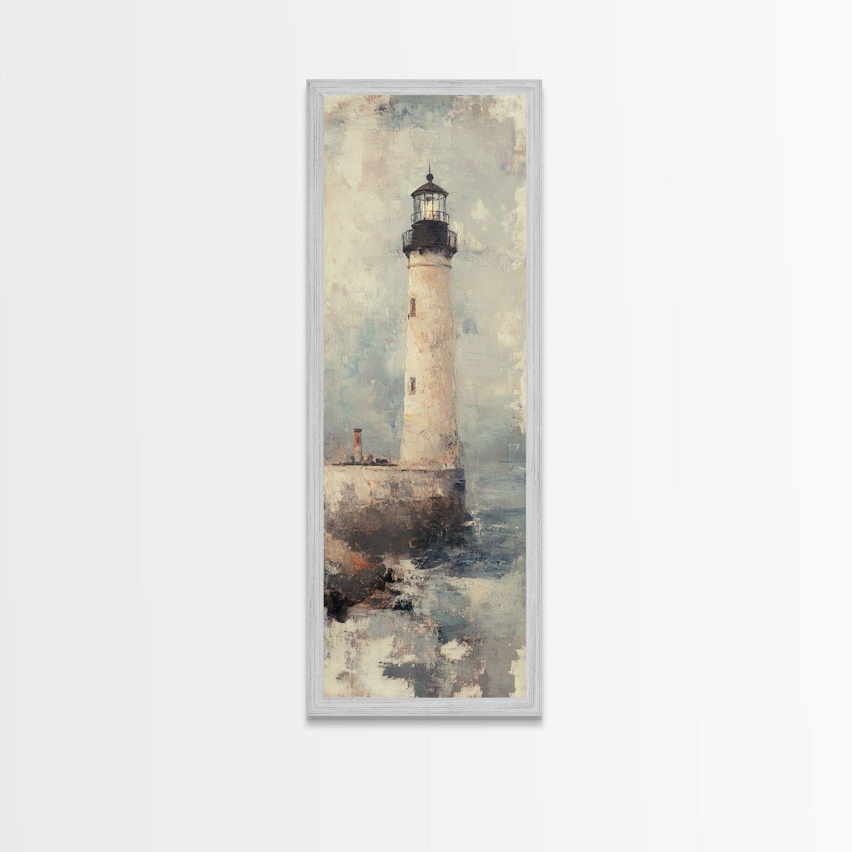 The Light House Framed Canvas Print - Nautical Seascape Painting - Lighthouse Art - Coastal Seascape Painting Tall Narrow Wall Art