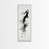 Tall Skinny Koi Fish Painting Print, Black and White Wabi Sabi Wall Art, Koi Fish Wall Decor, Japanese Style Elegant Artwork, Narrow Wall Art
