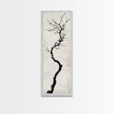 Framed Canvas Print of Minimalist Birch Tree Art in Black and White, Wabi Sabi Art, Rustic Wall Art, Above Bed Wall Art, Tall Skinny Art, Japanese Aesthetic