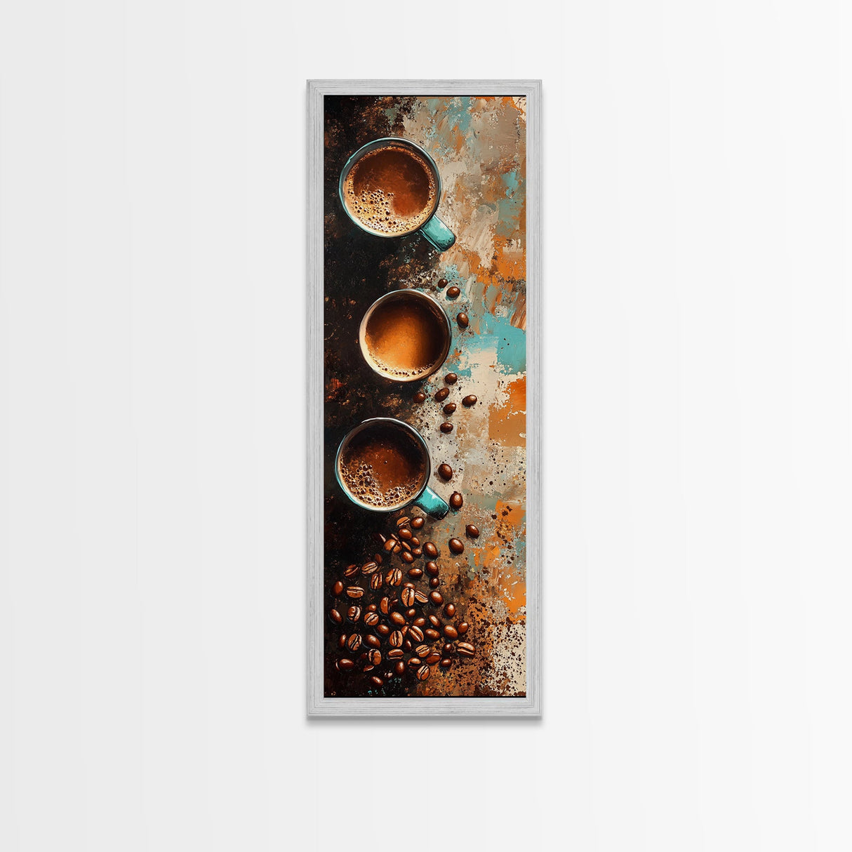 Coffee Beans and Cups Framed Canvas Print Rustic Coffee Wall Art Food Review Kitchen Art Espresso Martini Farmhouse Decor