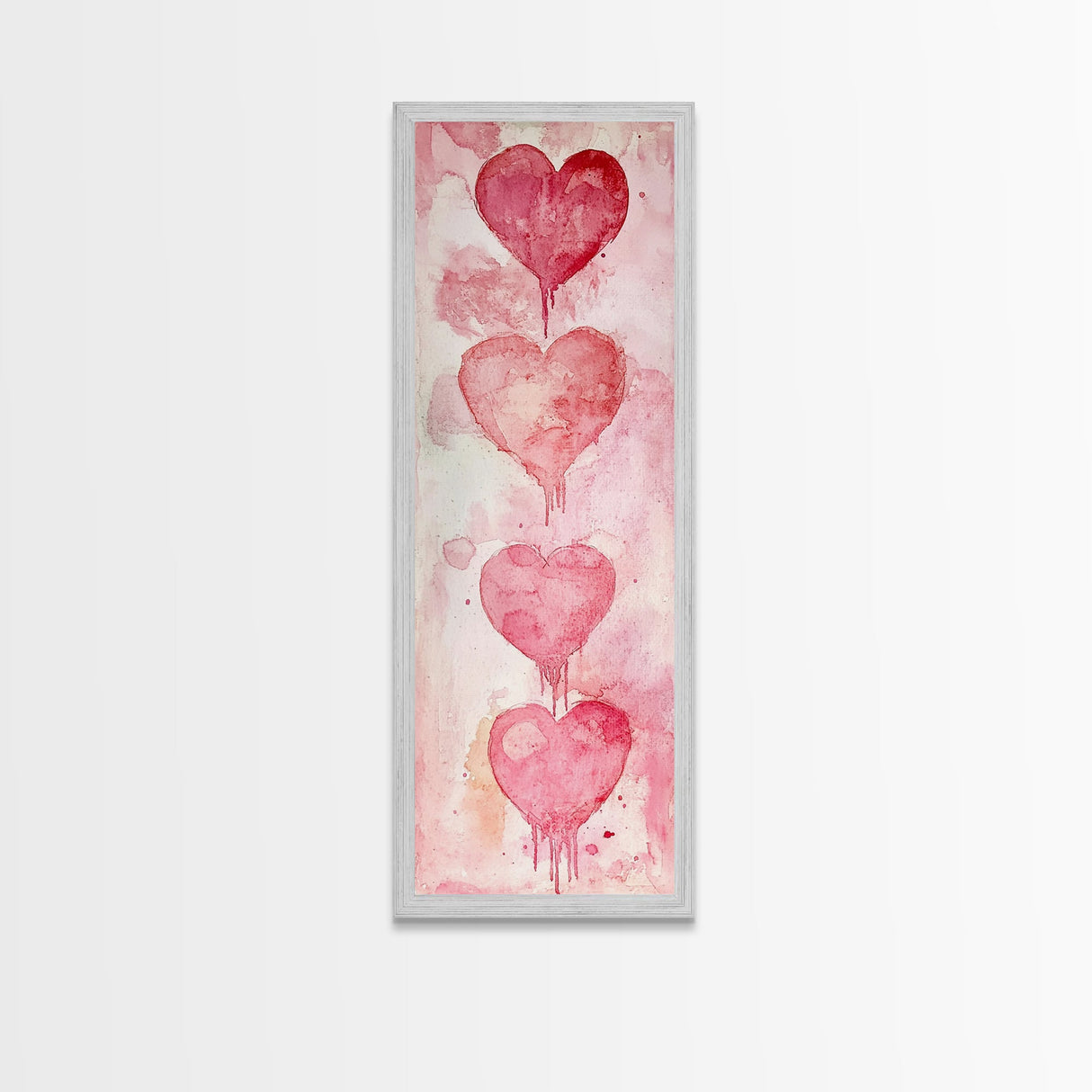 Watercolor Dripping Hearts Framed Canvas Print, Romantic Pink Abstract Art, Light Pink Wall Decor Valentine’s Day Gift Bedroom Art