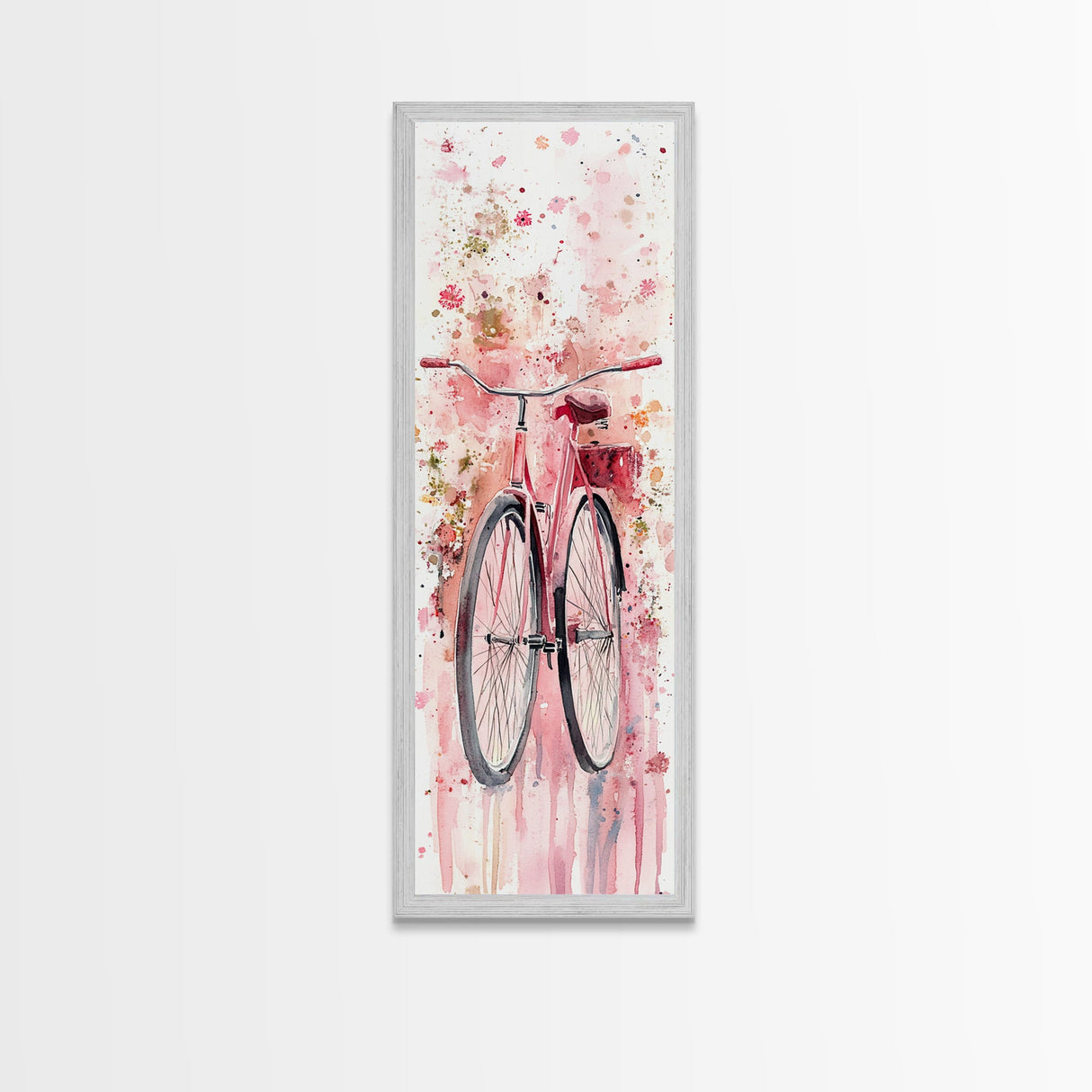Bicycle Art Canvas Print Retro Pink Wall Art Long Narrow Vintage Style Above Couch Gift Idea Light Pink Minimalist Wabi Sabi Art