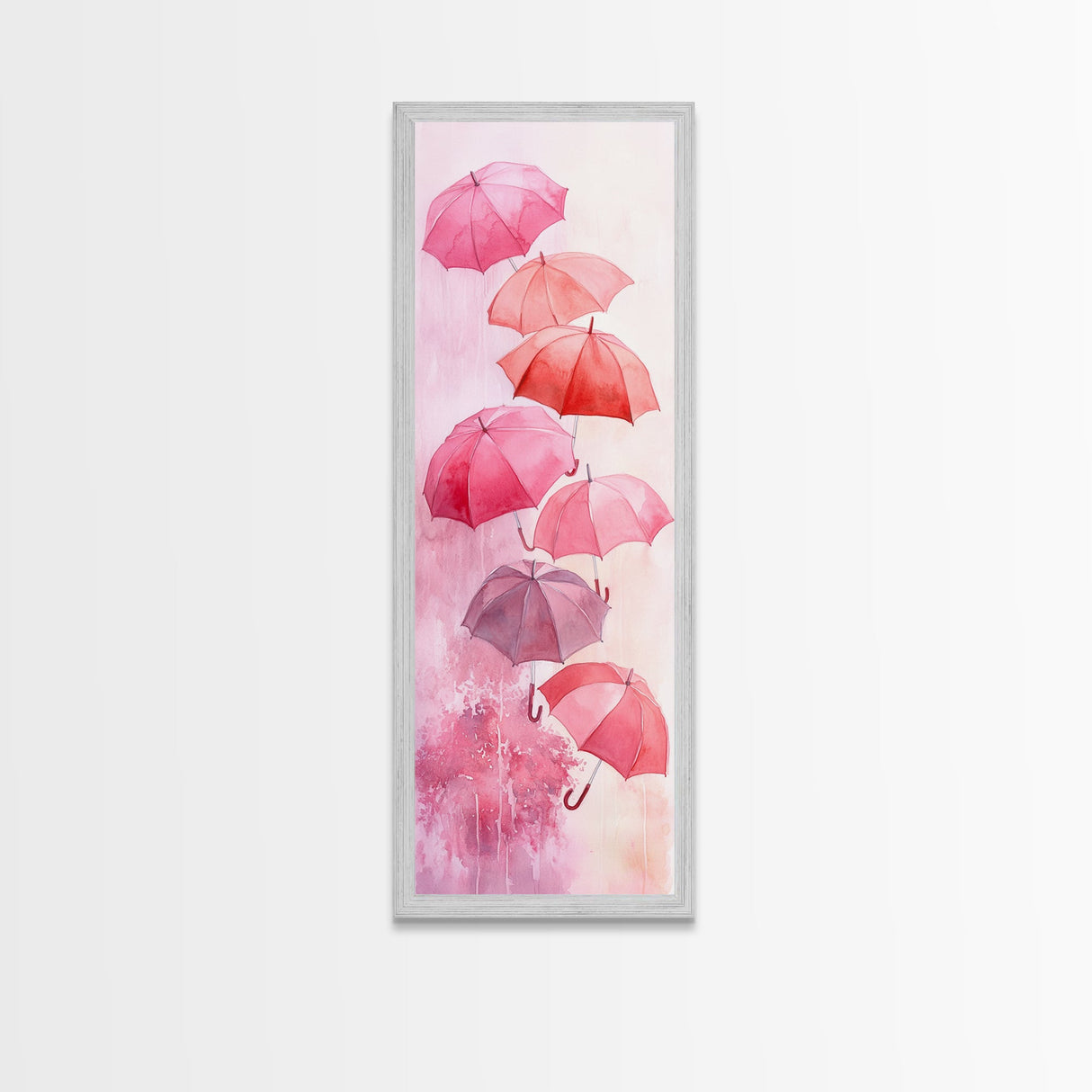 Light Pink Umbrella Canvas Print Above Sofa Art Long Narrow Wall Art Whimsical Art Cherry Blossom Painting Pink Abstract Art Vertical