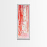 Curtain Reflection Canvas Print, soft floral vintage curtain painting with romantic pink tones, elegant tall skinny wall art for bedroom.