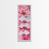 Elegant Fans Canvas Print - Chinoiserie Style Long Narrow Wall Art, Vintage-Inspired Pink Artwork, Skinny Vertical Painting