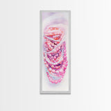 Pastel Beads Canvas Print - Whimsical Tall Narrow Art, Pink Pearl Inspired Jewelry Painting, Vertical Art for Boho Bedroom