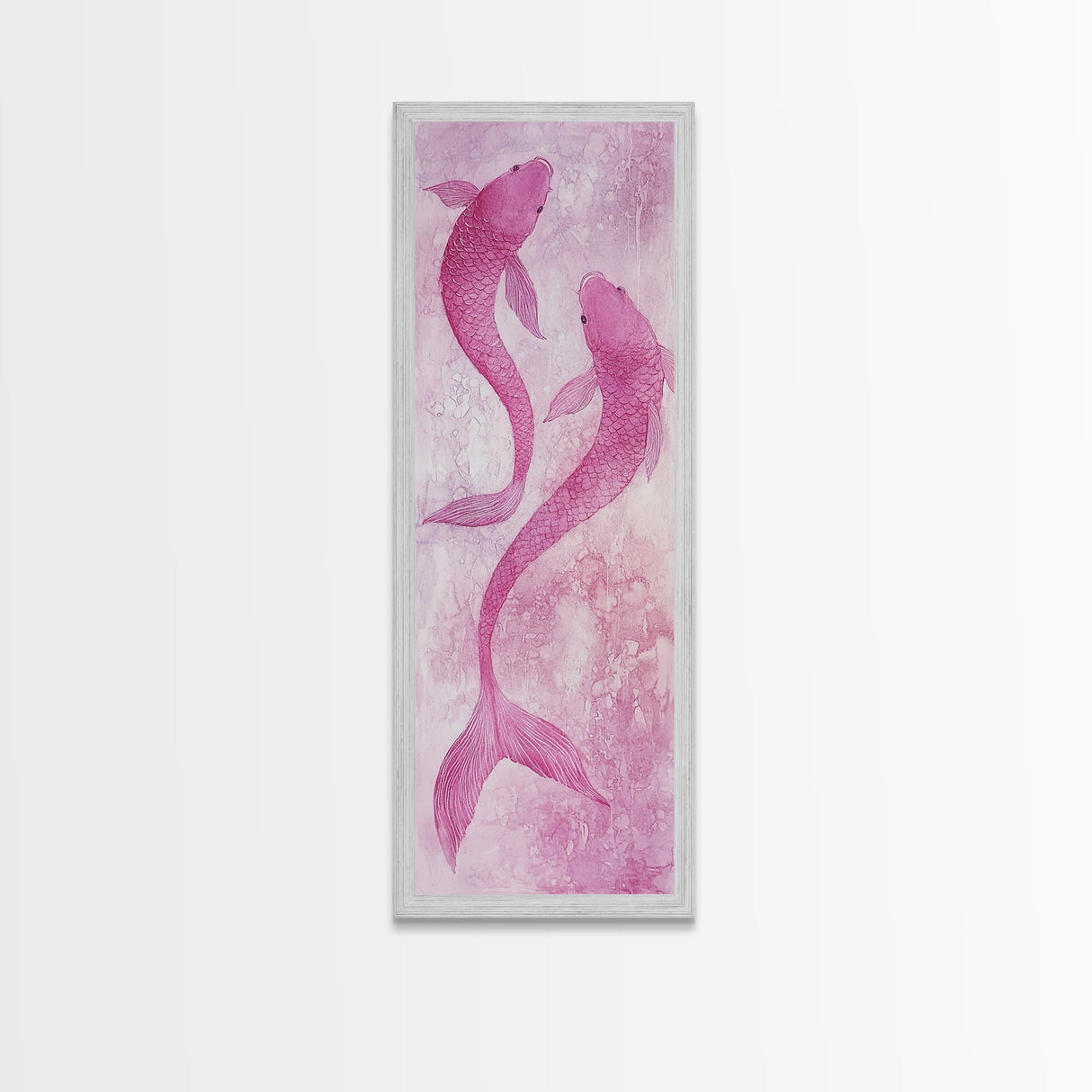 Koi Fish Painting Framed Canvas Print Light Pink Wall Art Long Narrow Wall Art Bedroom Art Above Bed Art Gift Idea Living Room Art