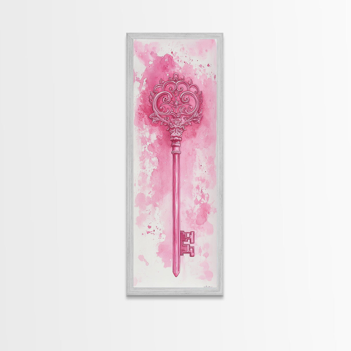Intricate Key Art Framed Canvas Print Light Pink Wall Art Rustic Decor Minimalist Art Tall Skinny Art Above Couch Art Gift Idea