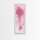 Intricate Key Art Framed Canvas Print Light Pink Wall Art Rustic Decor Minimalist Art Tall Skinny Art Above Couch Art Gift Idea