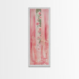 Pink Floral Curtains Framed Canvas Print Whimsical Art Light Pink Wall Art Vertical Wall Art Minimalist Art Rustic Decor Gift