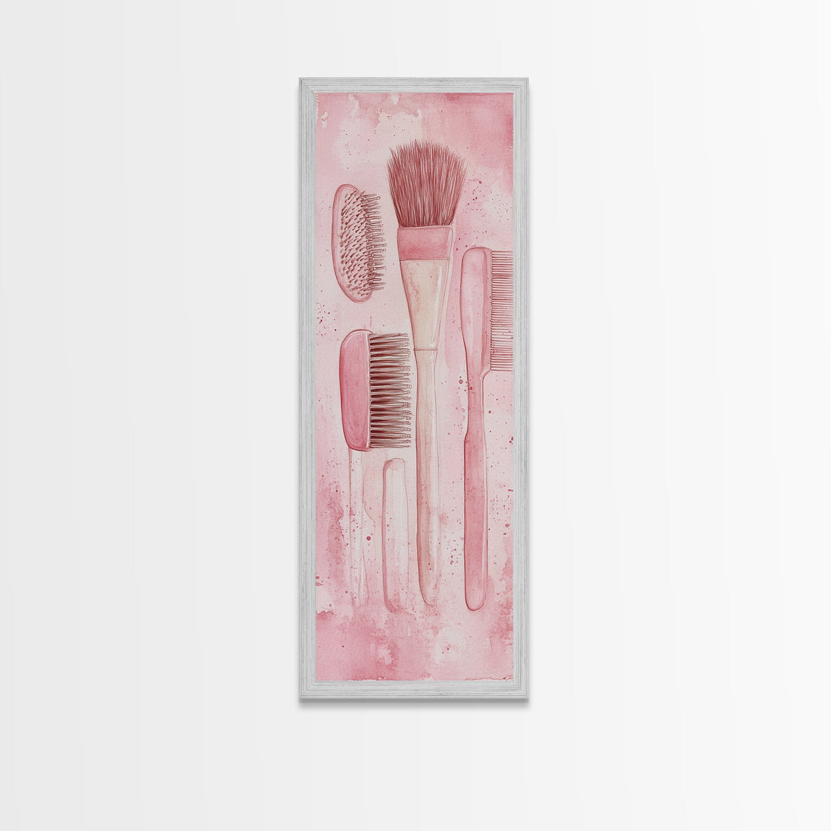 Hairbrushes And Combs Framed Canvas Print Light Pink Wall Art Minimalist Art Long Narrow Wall Art Tall Skinny Art Gift Idea