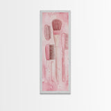 Hairbrushes And Combs Framed Canvas Print Light Pink Wall Art Minimalist Art Long Narrow Wall Art Tall Skinny Art Gift Idea