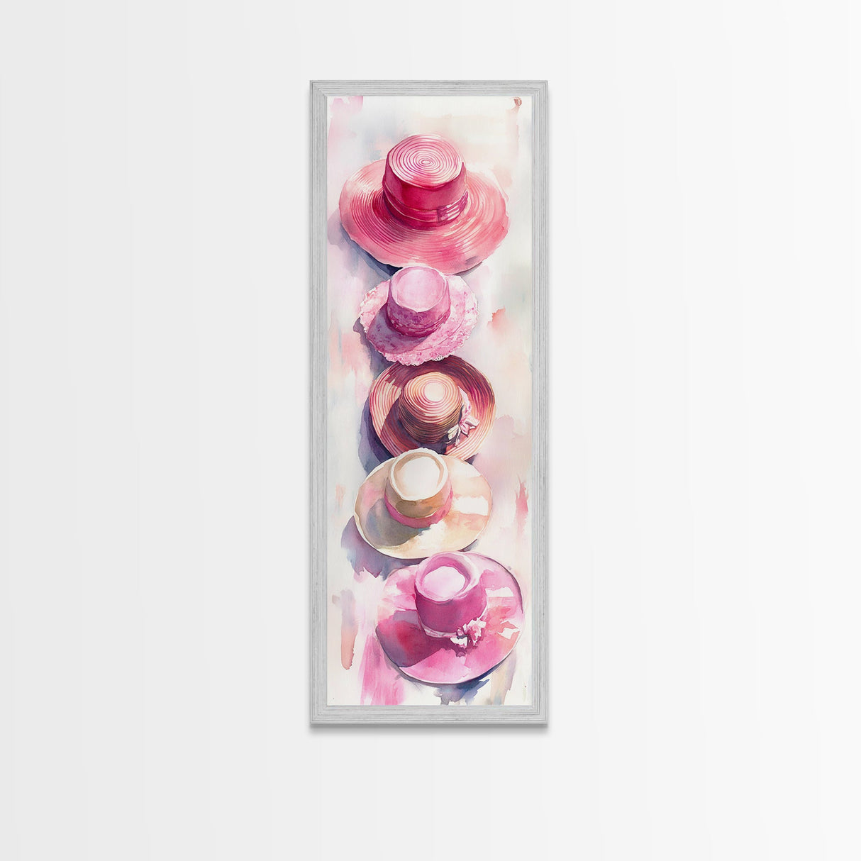 Vertical Hat Art Canvas Print Pink Abstract Fashion Painting Living Room Decor Skinny Wall Art Boho Minimalist Gift Idea