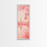 Eiffel Tower Reflection Pink Cherry Blossom Canvas Print Paris Wall Art Romantic Landscape Long Narrow Above Bed Vertical Art