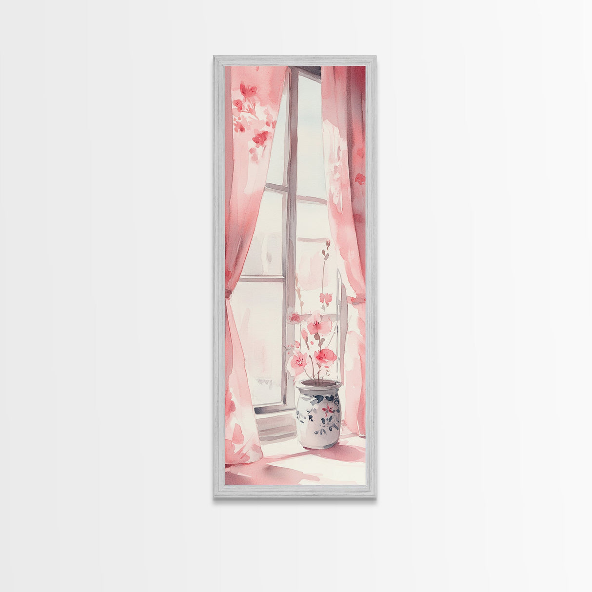 Sunlit Cherry Blossoms by Window Canvas Print, Whimsical Pink Botanical Wall Art, Rustic Aesthetic Decor, Bedroom or Living Room Accent