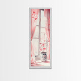 Sunlit Cherry Blossoms by Window Canvas Print, Whimsical Pink Botanical Wall Art, Rustic Aesthetic Decor, Bedroom or Living Room Accent