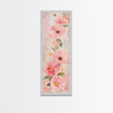 Delicate Floral Wildflower Framed Canvas Print Light Pink Botanical Prints Vertical Wall Art Tall Narrow Art Rustic Living Room Art