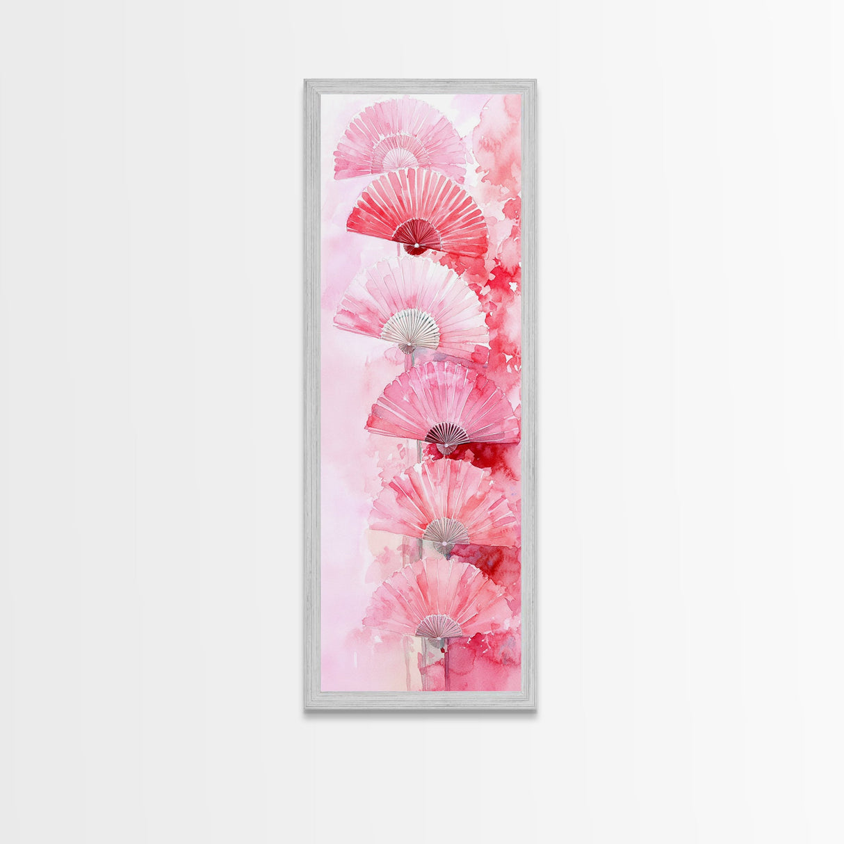 Elegant Hand Fans Framed Canvas Print Chinoiserie Wabi Sabi Wall Art Vertical Pink Decor Skinny Tall Art Light Pink Wall Art