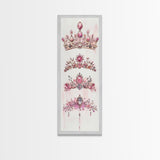 Royal Pink Tiara Framed Canvas Print Princess Gemstone Painting Feminine Wabi Sabi Art Vertical Wall Art Elegant Home Decor