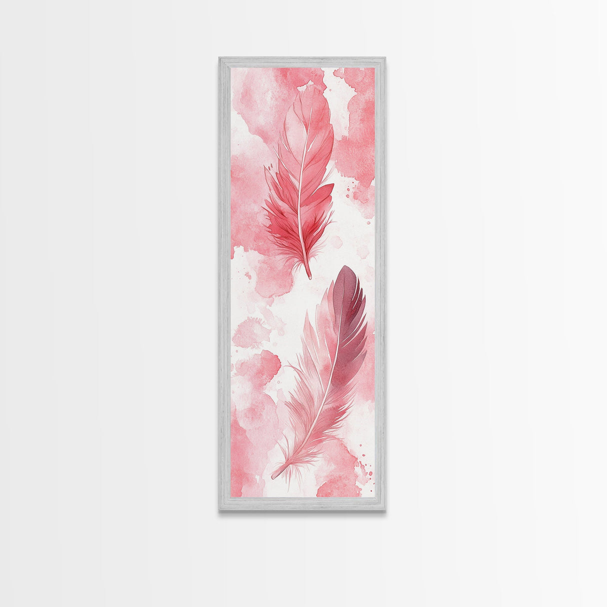 Elegant Feather Art Framed Canvas Print Boho Wabi Sabi Decor Vertical Wall Art Minimalist Feather Design Light Pink Wall Art