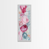 Gemstone Watercolor Painting Framed Canvas Print, Whimsical Pink Abstract Wall Art, Geometric Skinny Vertical Bedroom Art
