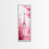 Eiffel Tower Painting Framed Canvas Print Romantic Parisian Wall Art Light Pink Decor Vertical Artwork Whimsical Home Accent Art