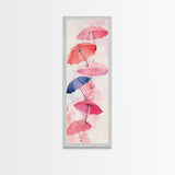 Vibrant Umbrellas Framed Canvas Print in Pink Orange Wall Art Style Perfect Whimsical Vertical Art for Dorm or Playful Decor