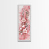 Elegant Pink Pearl Hair Accessories Framed Canvas Print with Whimsical Art Touch for Feminine and Minimalist Decor