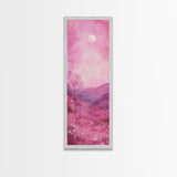 Mystical Pink Moon Framed Canvas Print with Wildflower and Mountain Painting Perfect Moody Landscape Art for Living Room